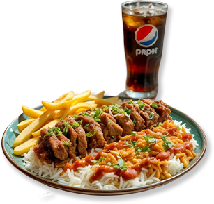 RICE WITH SHAWRMA 1 FRIES AND 1 PEPSI
